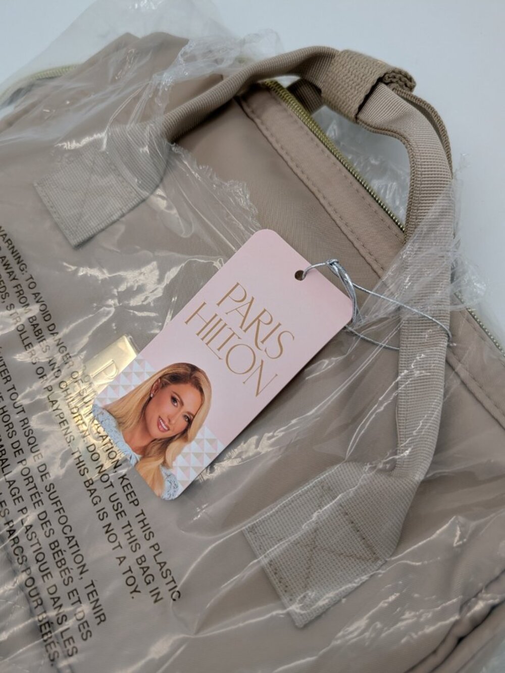 Paris Hilton Beige Quilted Backpack/ Laptop Bag Womens Double Handle Bag NWT - Picture 8 of 8